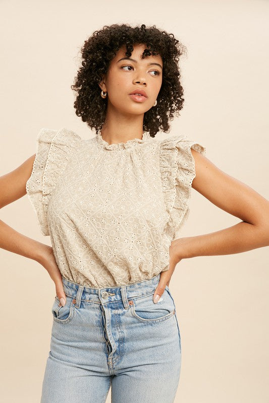 The Brianna Eyelet Lace Trim Top