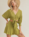 The Gianna Tie Front Blouse + Short Set - Sold Seperately