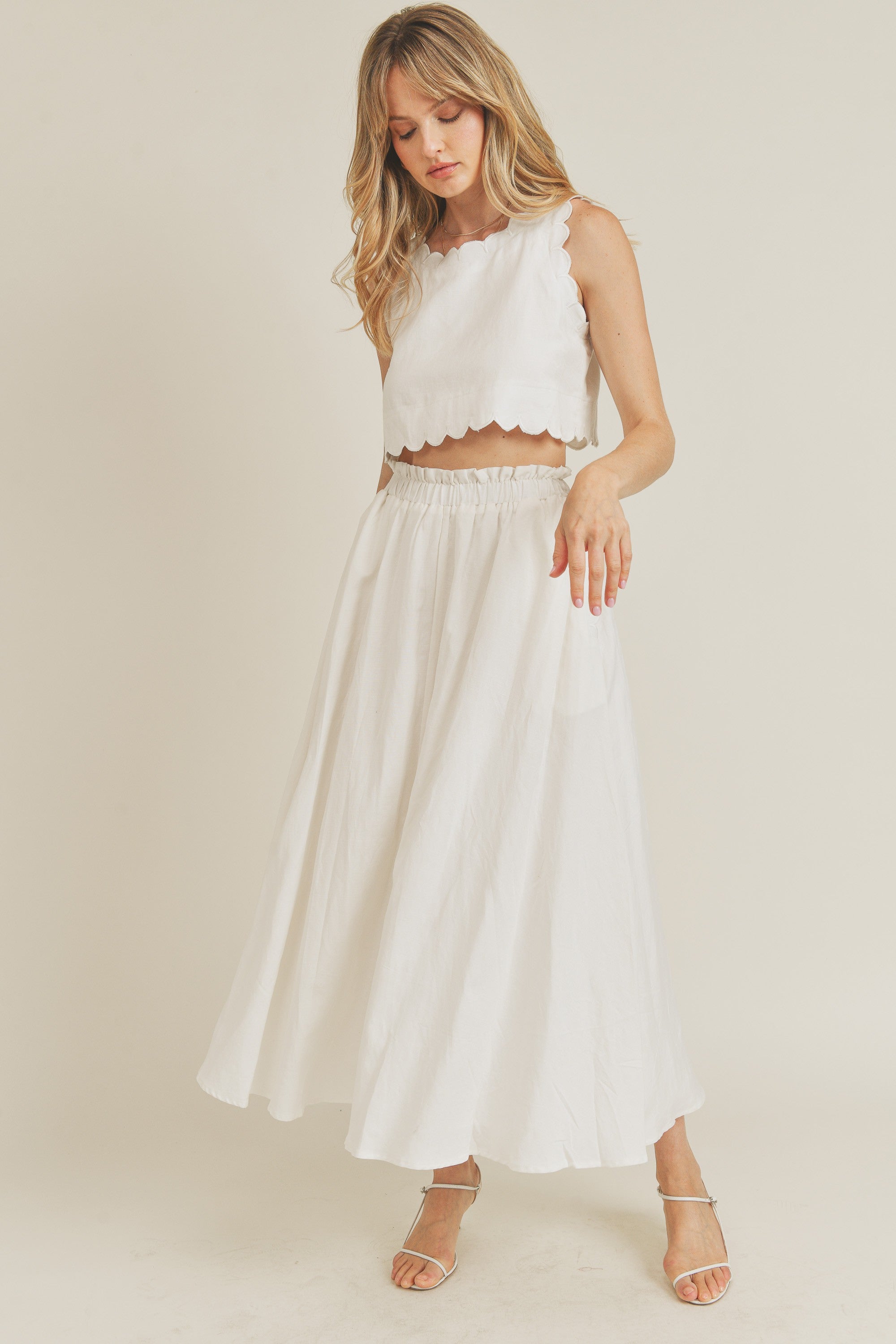 The Jesabel Scallop Top + Midi Skirt Set - Sold Seperately