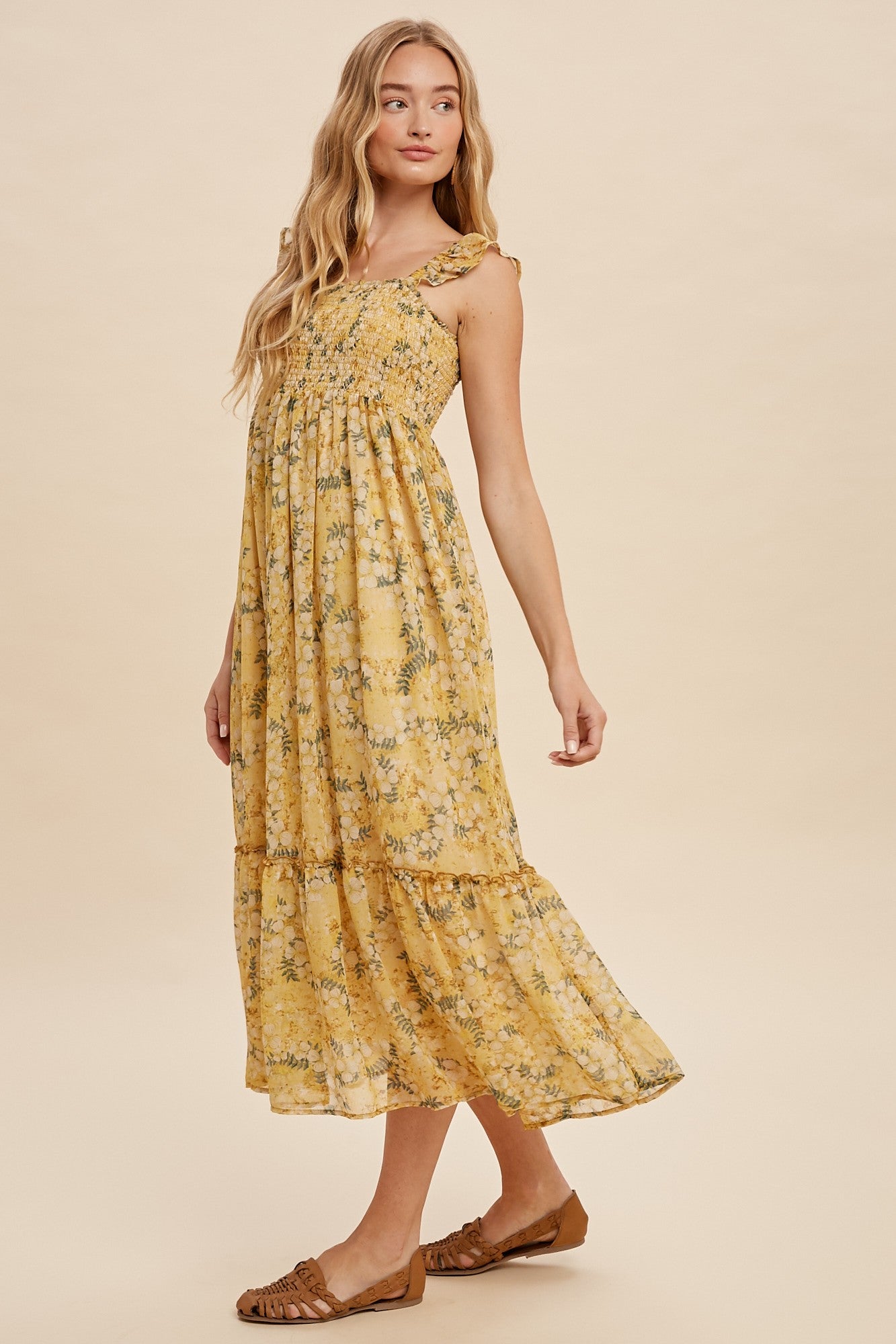 The Isabella Floral Chiffon Smocked Midi Dress