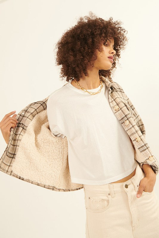 The Mossy Fleece-lined Cropped Shacket