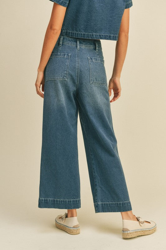The Maisy Washed Denim Top + Pants Set - Sold Separately