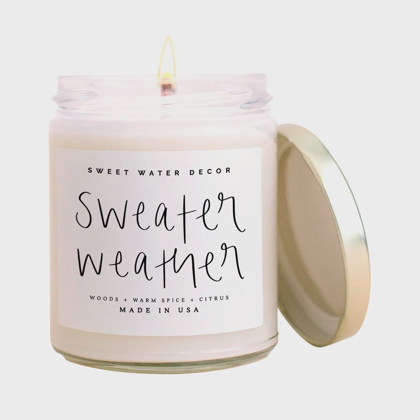 The Sweater Weather Soy Candle in Clear Jar by Sweet Water Decor