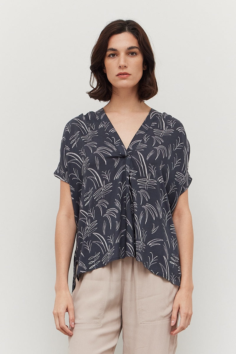 The Noelle Leaf Print Drapey Top