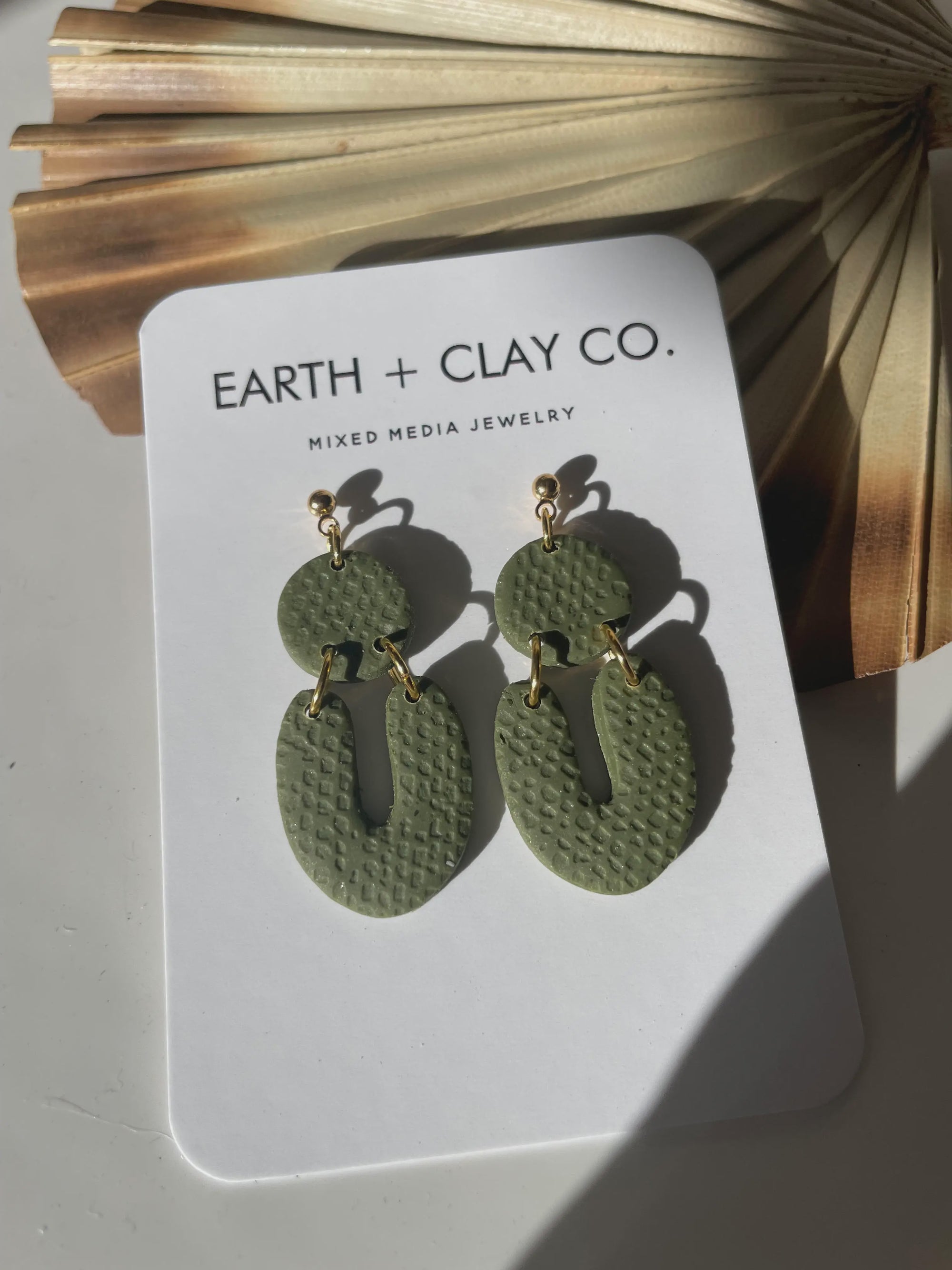 The Forest Green Small Textured Earrings by Earth + Clay Collective