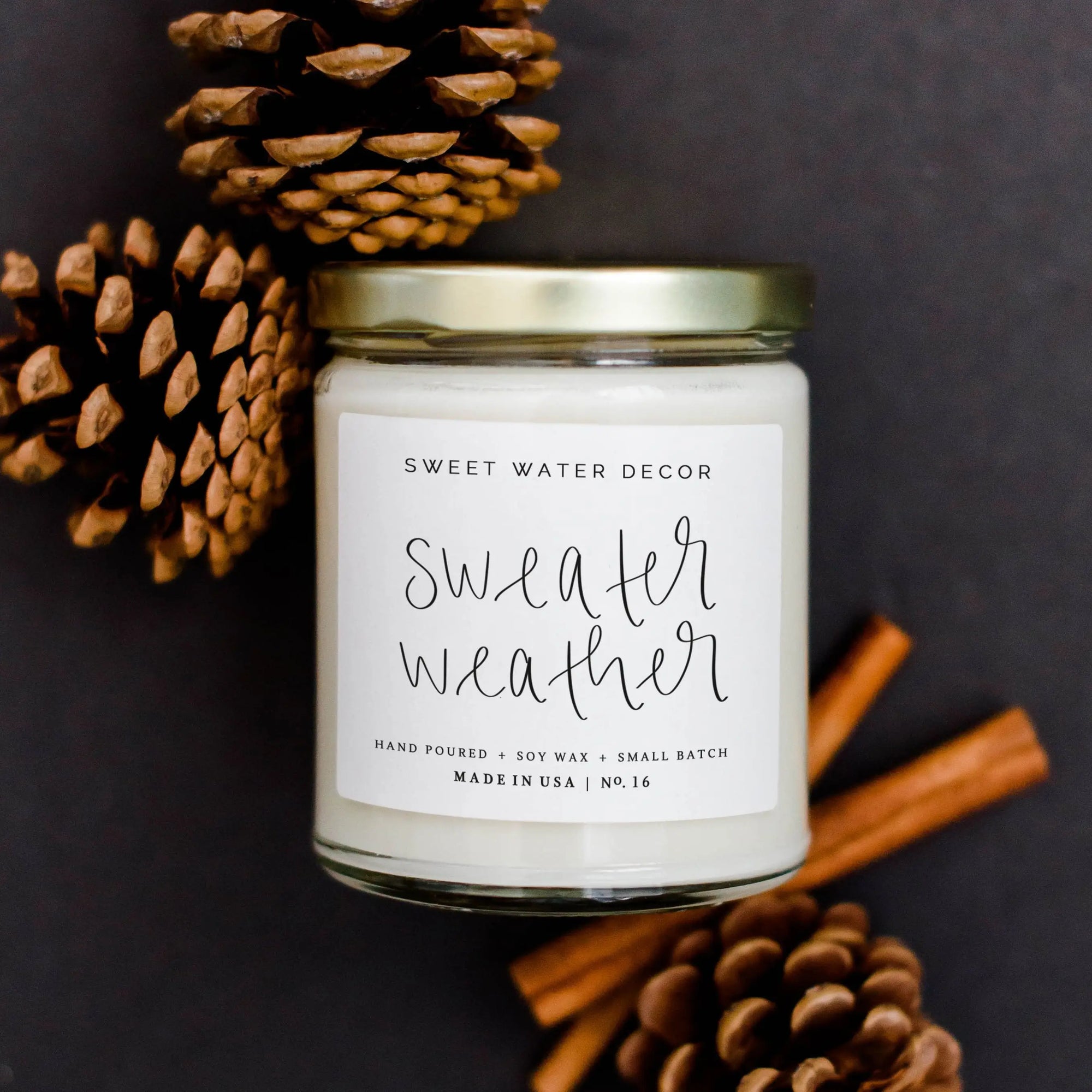 The Sweater Weather Soy Candle in Clear Jar by Sweet Water Decor