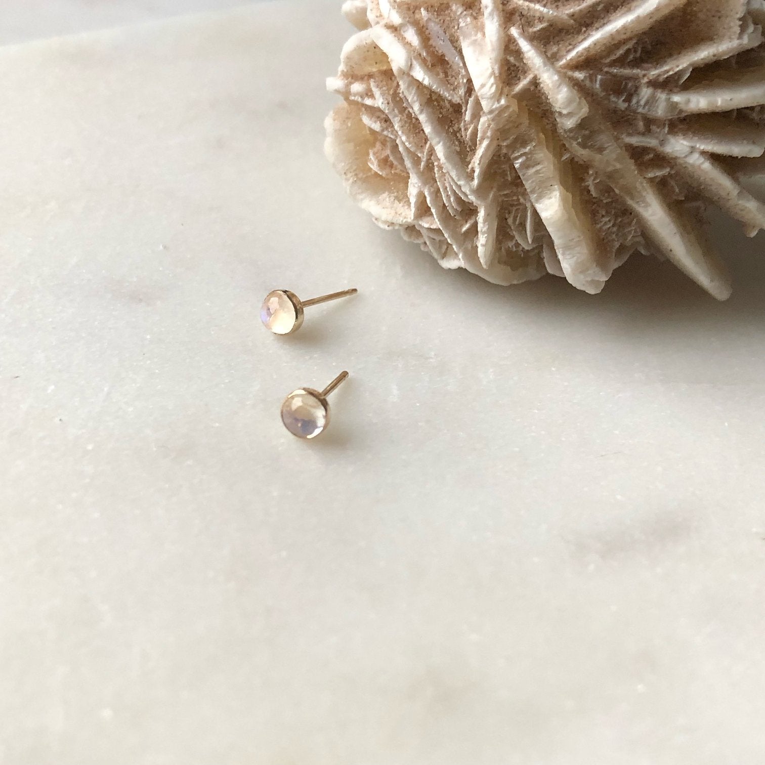 The Rainbow Moonstone Studs by Token Jewelry