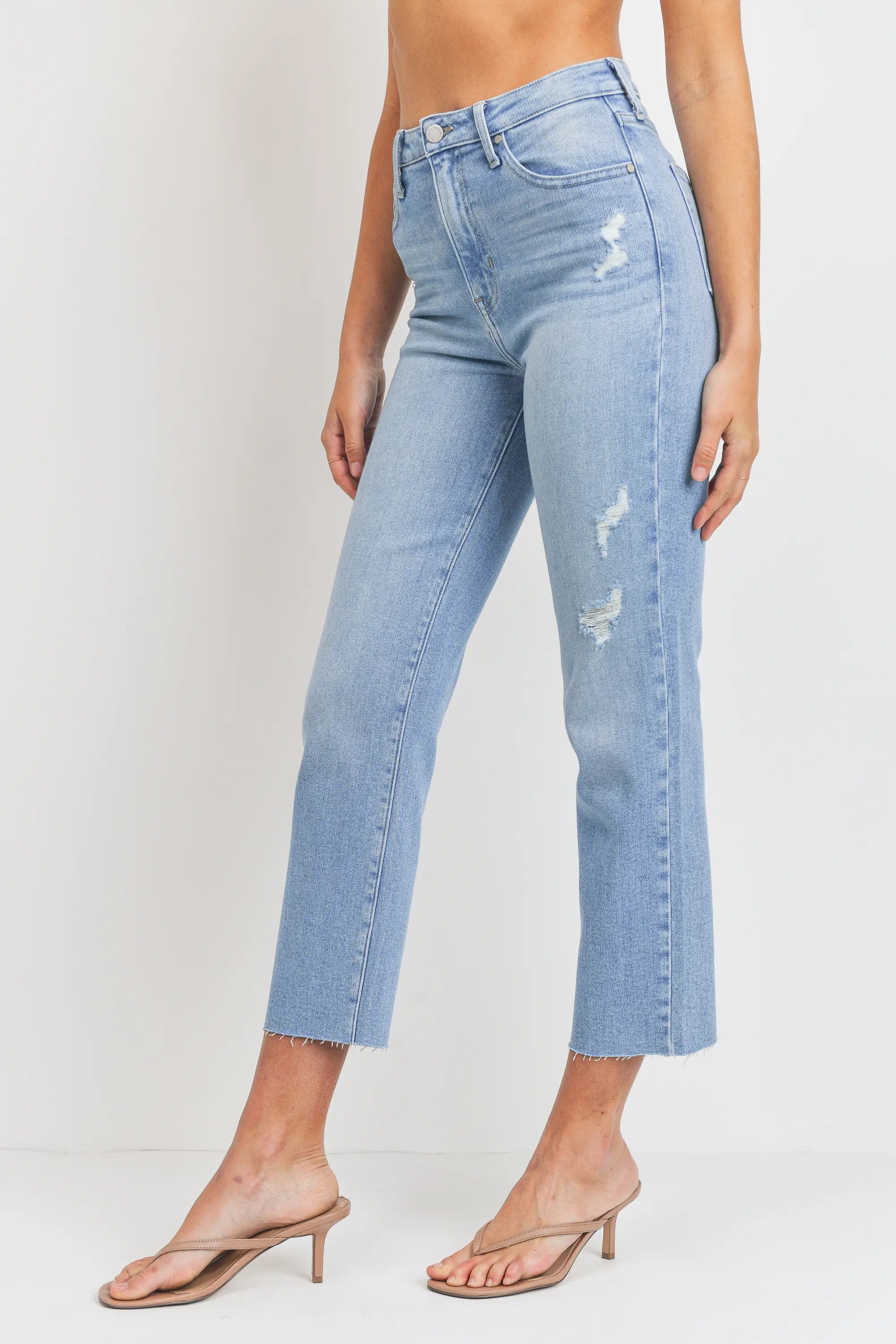 The Donnie Minimal Distressed Straight Jeans by Just Black Denim