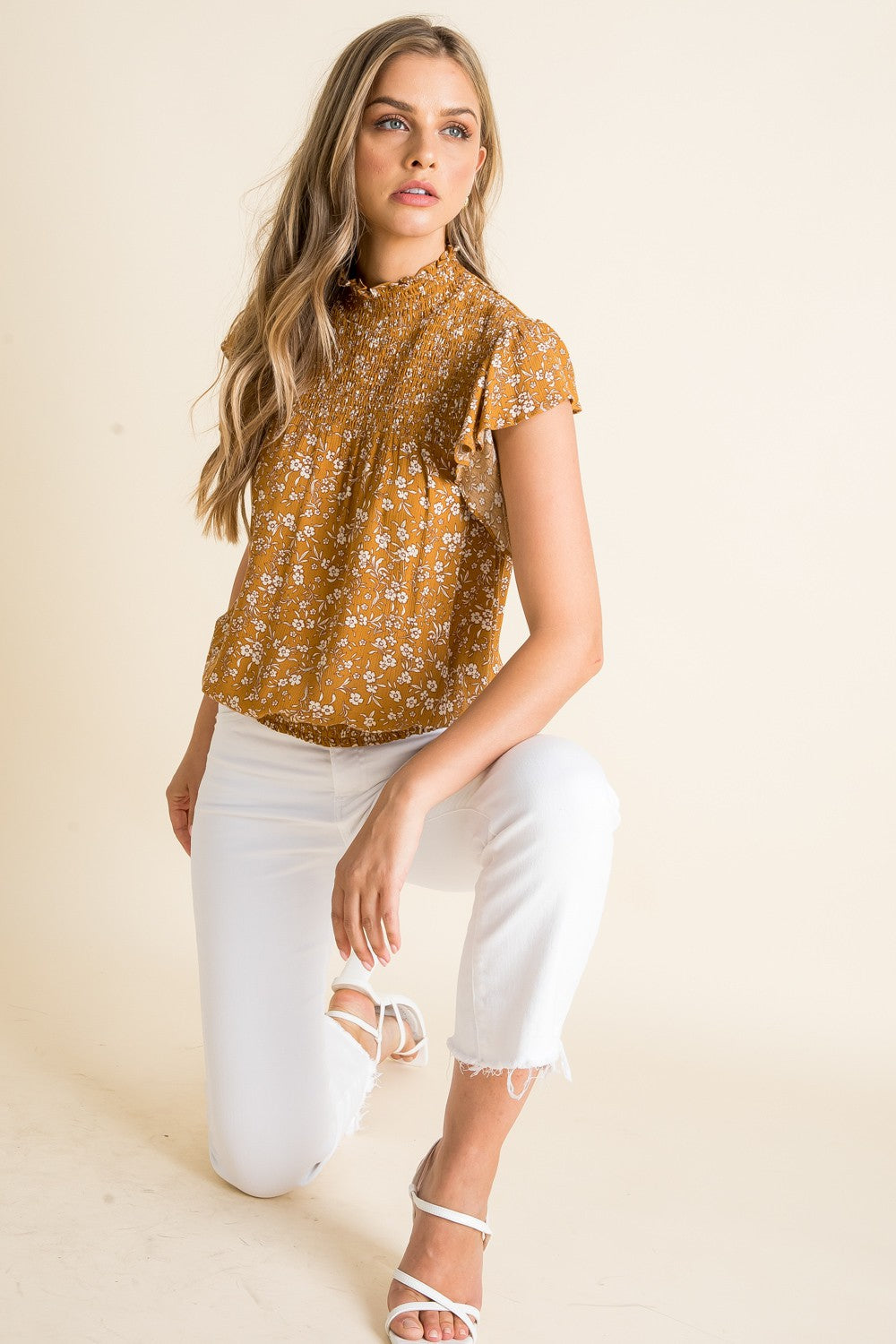 The Roselle Floral Print Smocked Top