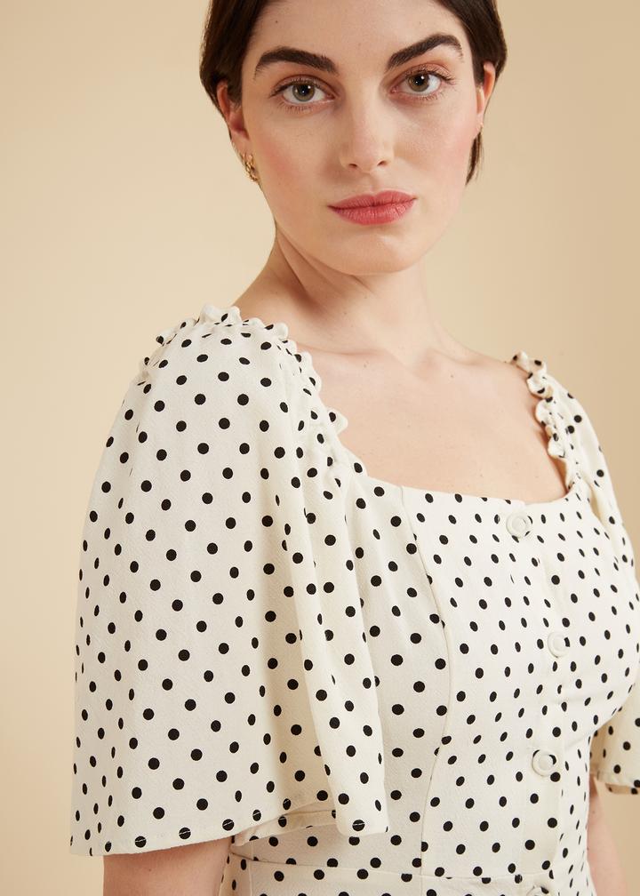 The Aiche Polka Dot Tie Back Dress by FRNCH