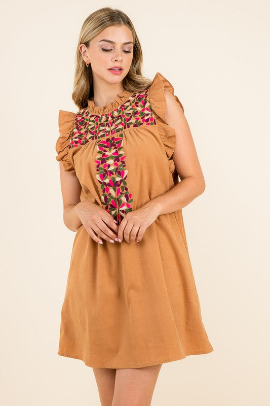 The Robin Embroidered Corduroy Dress