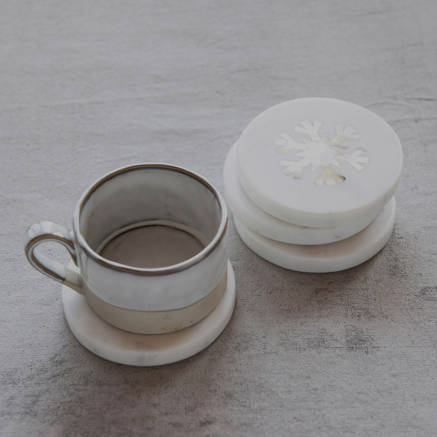 The Marble Coaster Set with Snowflake Inlay