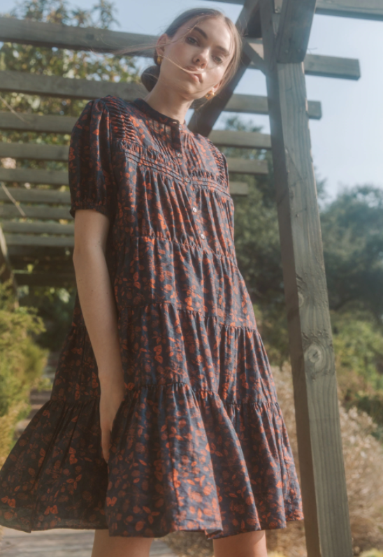 current air mini dress Presley Button Down Tiered Current Air Mini Dress M