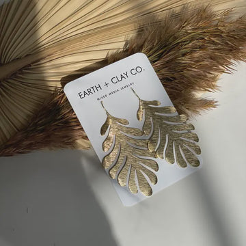 The Brass Textured Leaf Earrings by Earth + Clay Collective