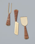 Rattan and Gold Cheese Serving Set