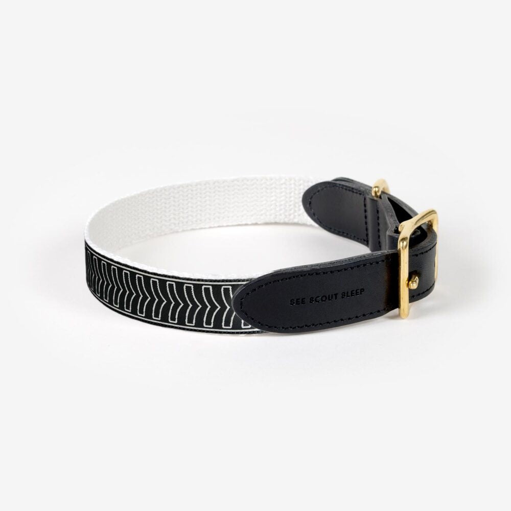 Leather Black+ Cream Chef L&#39;Bark Collar by See Scout Sleep
