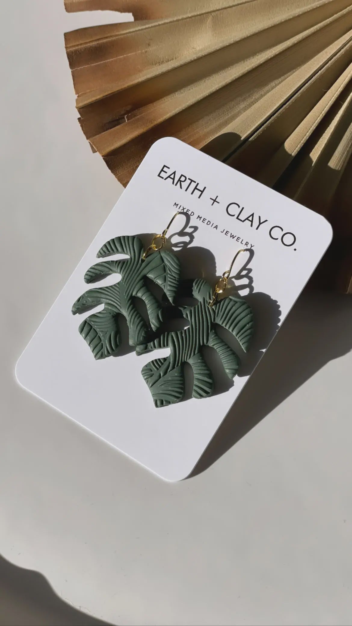 The Deep Green Textured Monstera Leaf  Earrings by Earth + Clay Collective