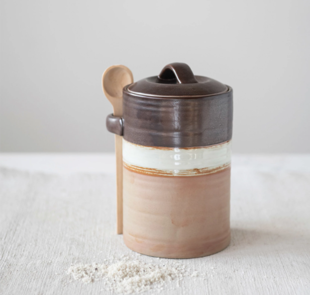 Stoneware Canister with Wood Spoon