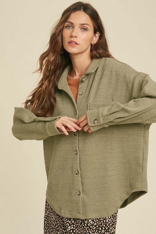 The Everly Ribbed Button-Up Shacket