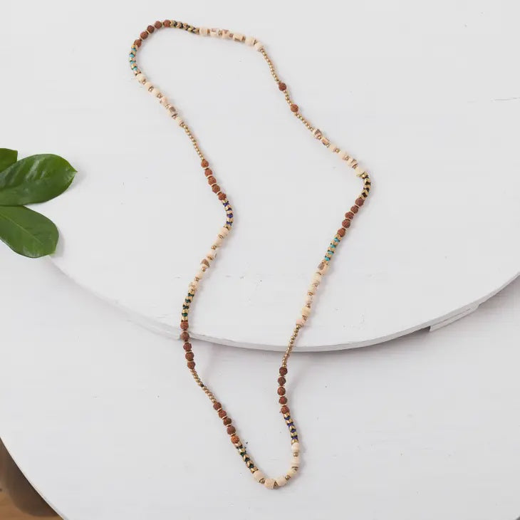 The Faye Beaded Wood + Brass Necklace