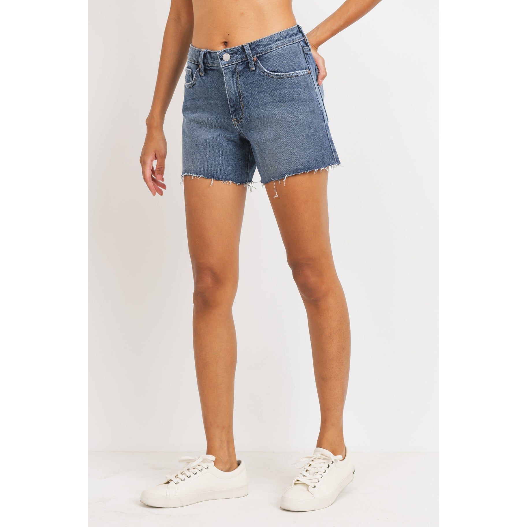The Channing High Rise A-Line Shorts by Just Black Denim