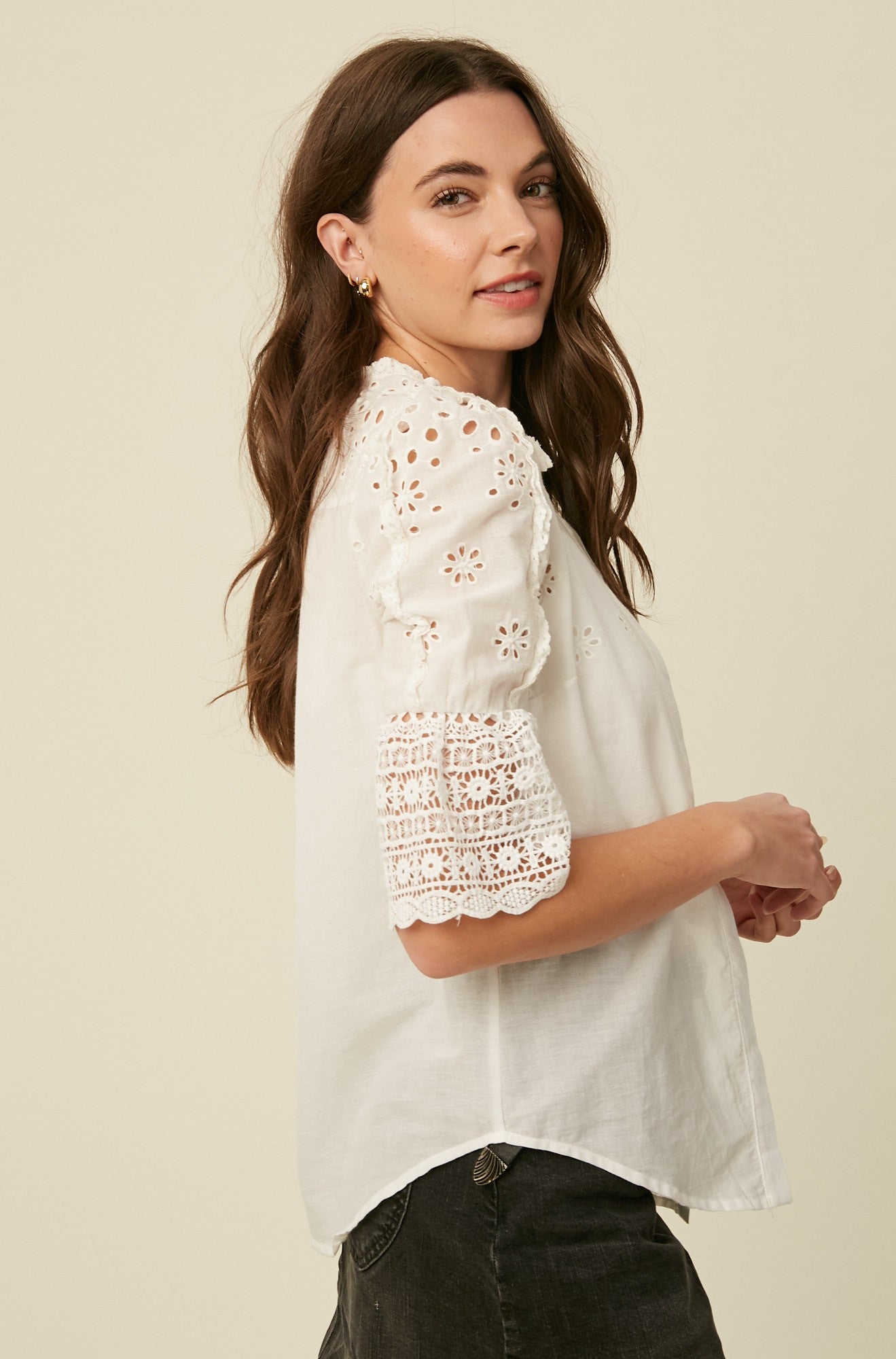 The Florence Eyelet Button Down Top