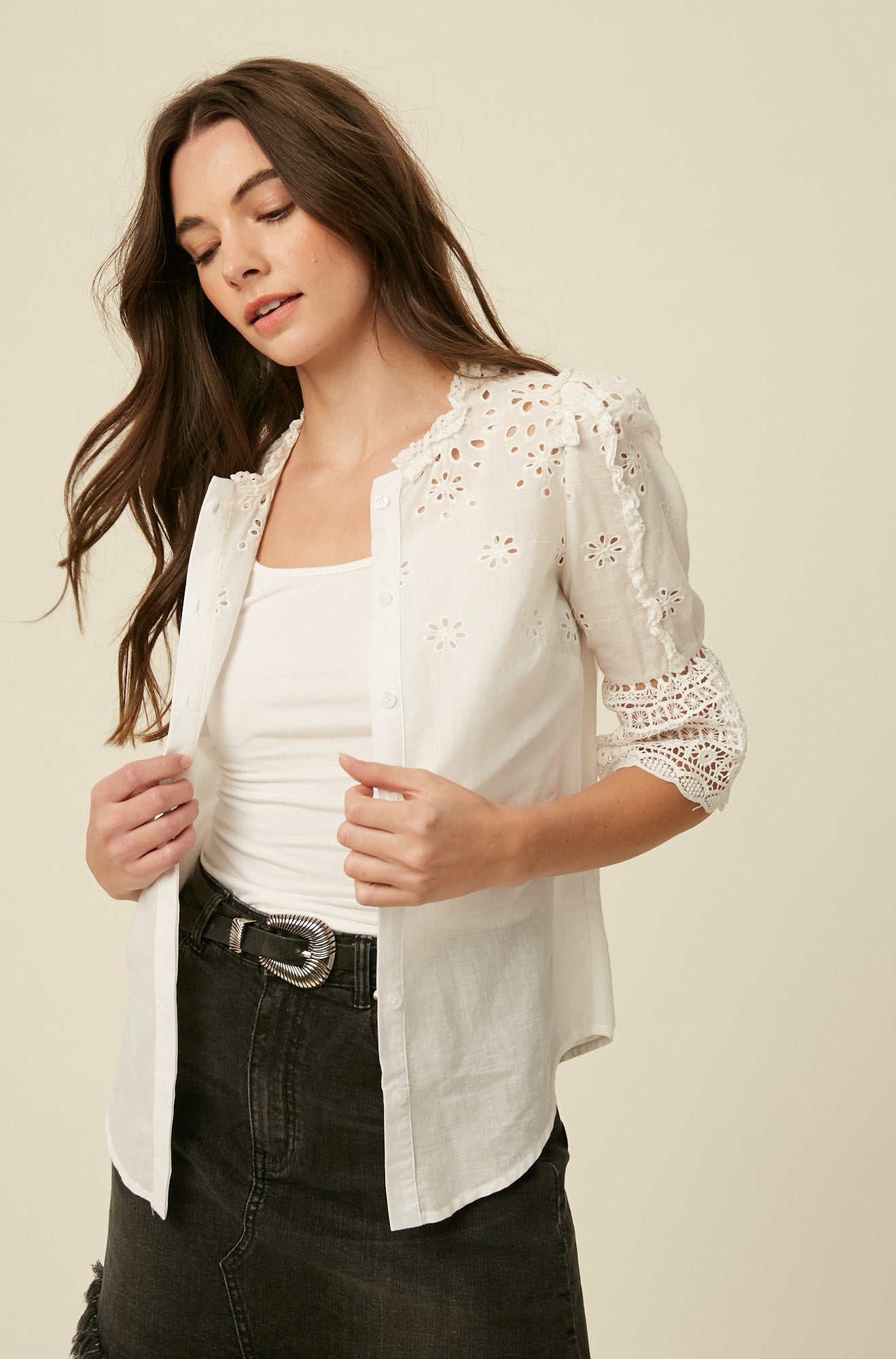 The Florence Eyelet Button Down Top