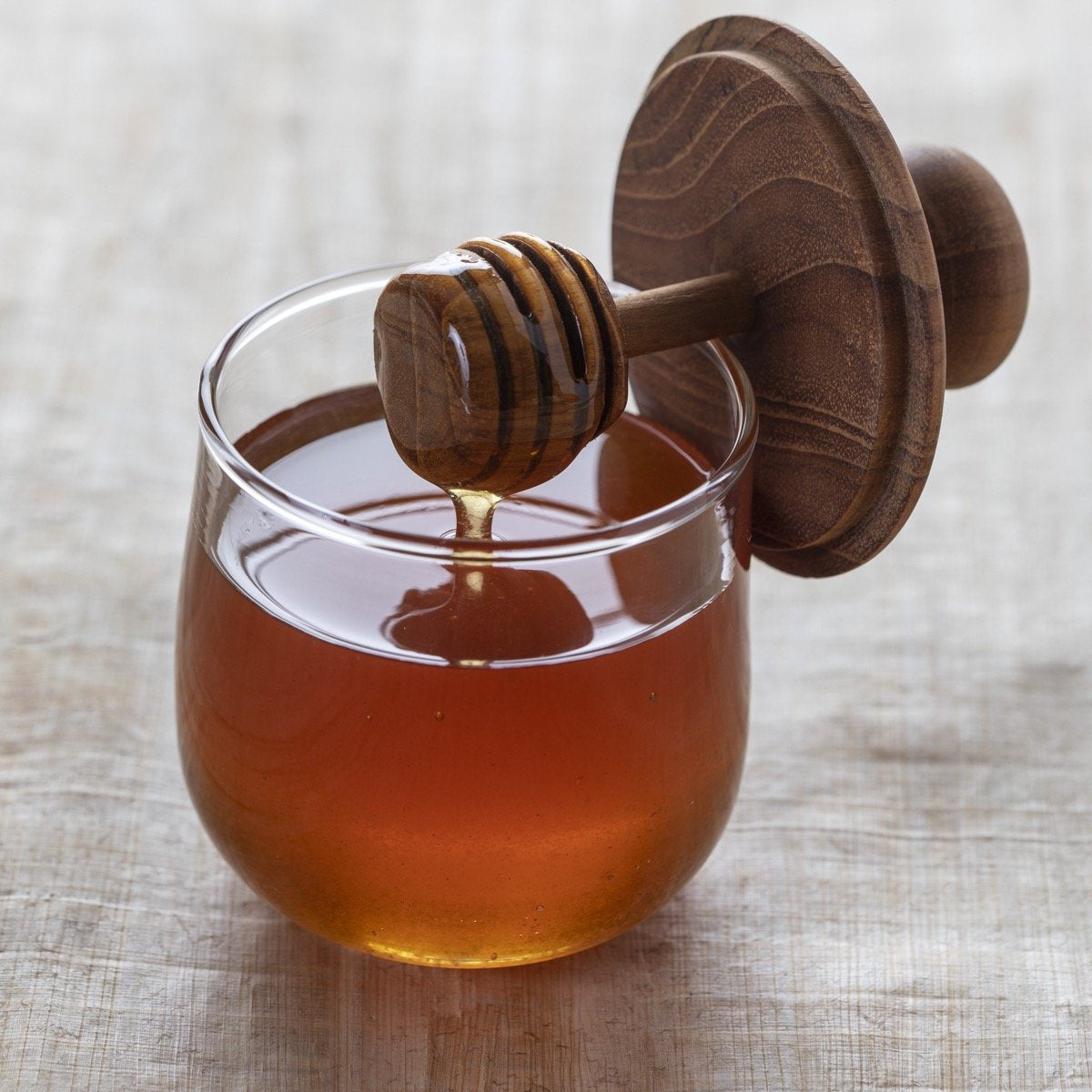 Teak and Glass Mini Honey Jar