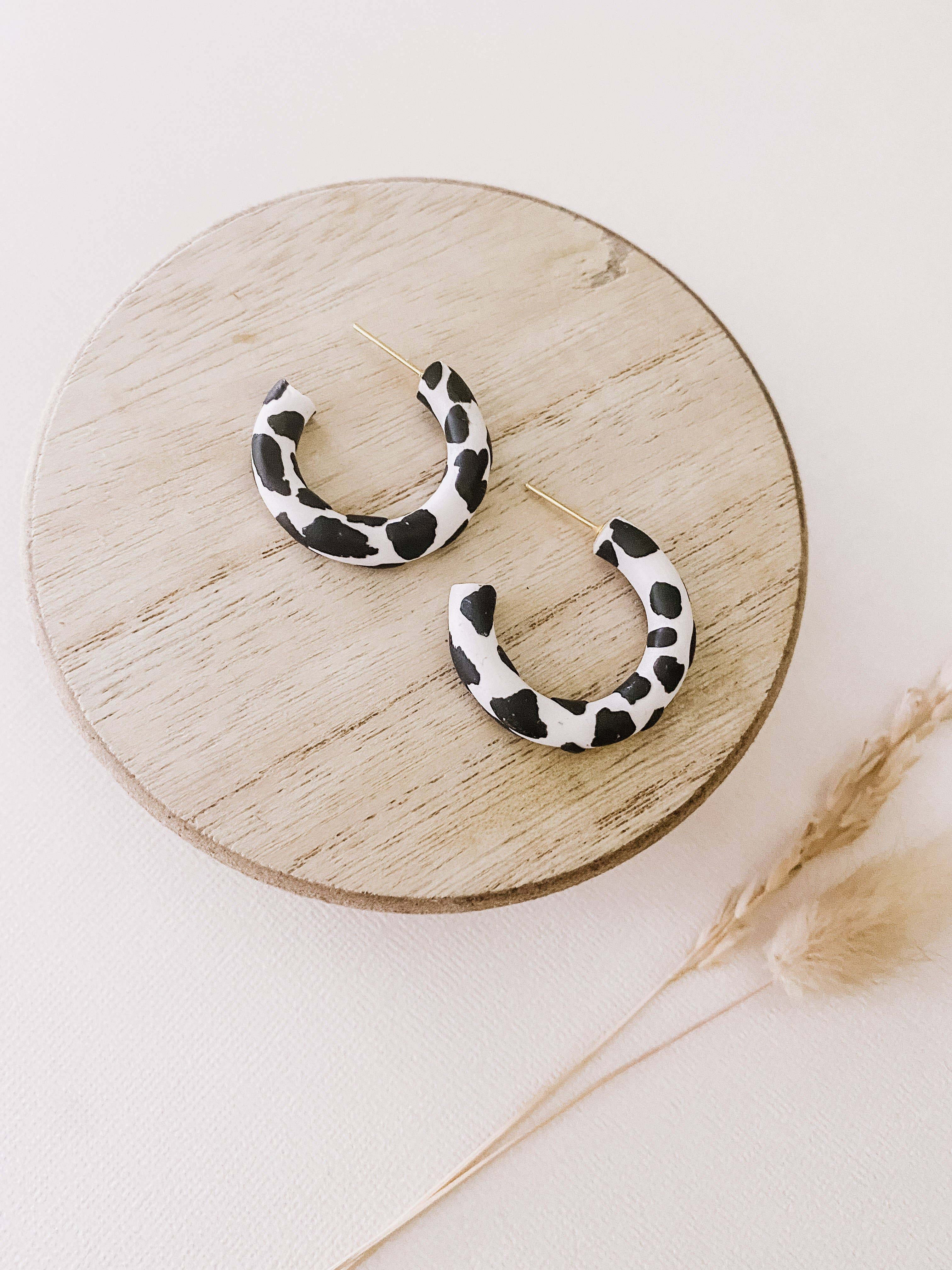 The Cow Print Clay Hoops