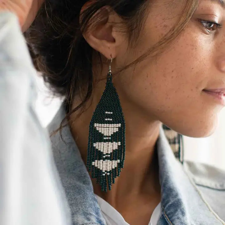 The Jade Beaded Fringe Earrings by Fair + Simple