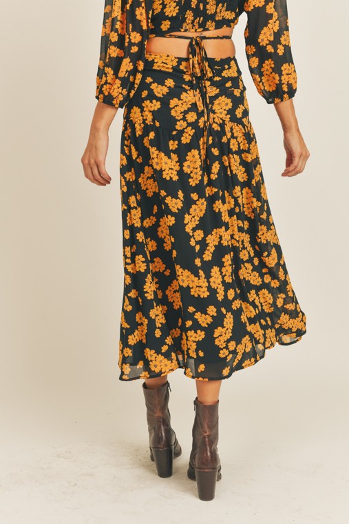 The Jeanne Floral Tie Waist Midi Skirt