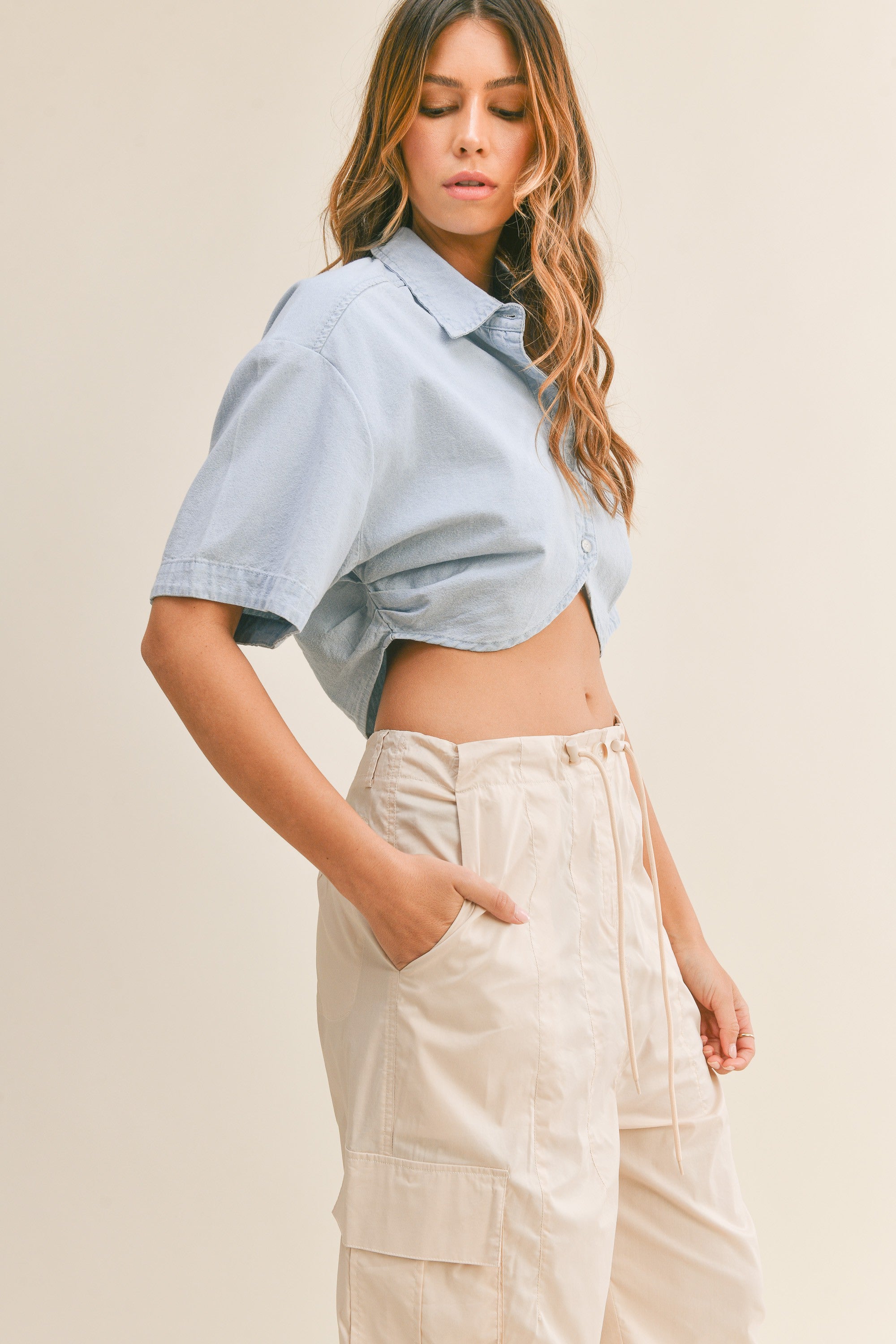 The Leah Cropped Button Up Top