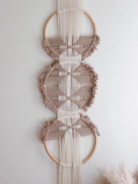 Large Hand-Woven Rattan Ring Wall Hanging - Mauve