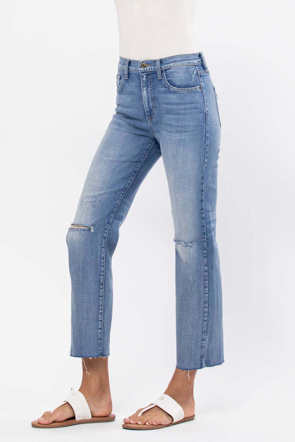The Nella Distressed Straight Leg Jeans