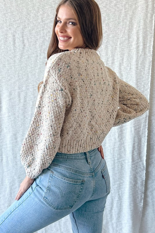 The Olivia Rainbow Speckle Cropped  Sweater
