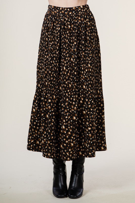 The Heidi Pleated Leopard Midi Skirt