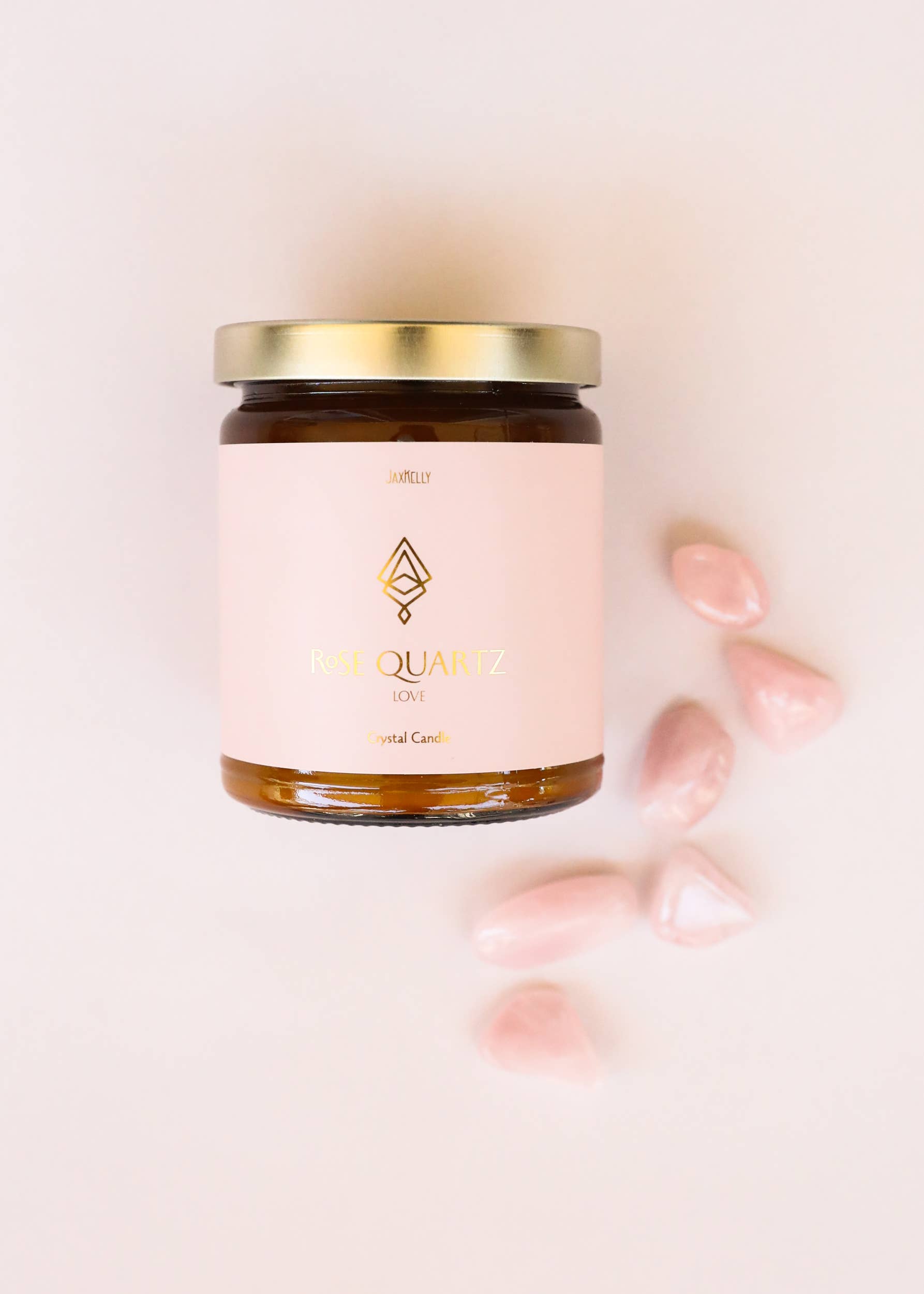 Rose Quartz Amber Crystal Candle by JaxKelly