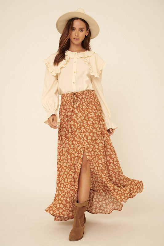 The Shay Floral Button Maxi Skirt