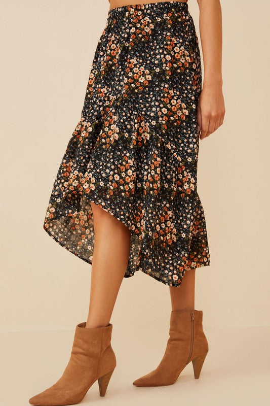 The Luca Textured Floral Midi Skirt